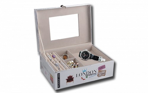 Jewellery Box 23x16.5x9cm, London Shopping Addict  Silver Color, Deluxa 40557