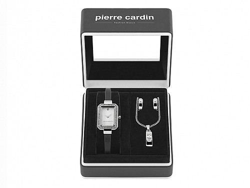 Pierre Cardin PCX6792L293 Silver Jewelry Collection with Silver Watch, set of earrings and necklace in gift box