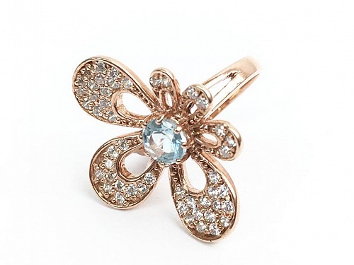 Handmade Women's Jewelry Rose Gold Ring with Silver 925 and Blue Zircon Gem