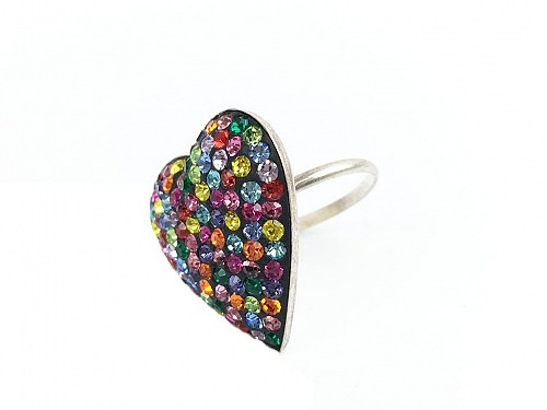 Women's Ring with multicolored rhinestones in heart shape 20mm