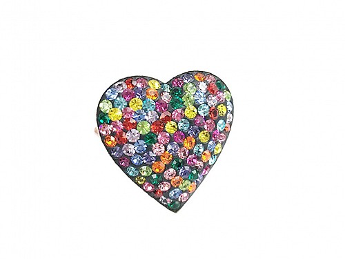 Women's Ring with multicolored rhinestones in heart shape 20mm