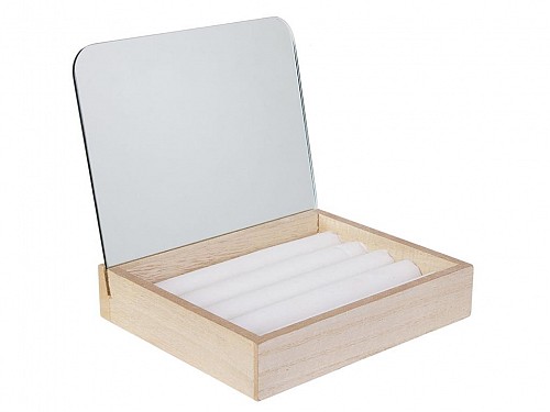 Jewelry Case with Rings and Mirror Case in Natural Color, 15x13x14.2 cm