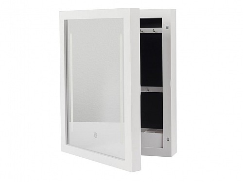 Wall Jewelry Case with Mirror and Led lighting in white color, 30.4x8.6x40cm