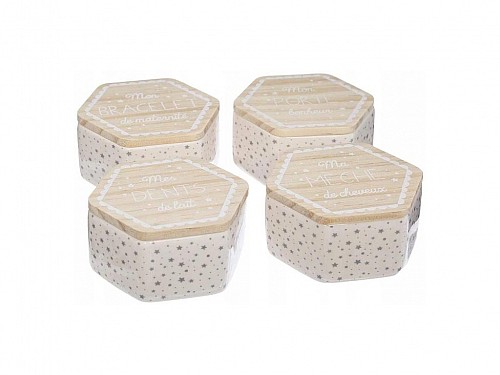 Set of small jewelry boxes 4 pieces from Porcelain and wooden lid, 8x7.2x4 cm