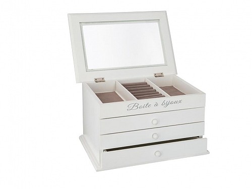 Wooden Jewelry Case Jewelry box with 4 levels and drawers in white color, 25.1x17.1x14.8 cm, jewelry box