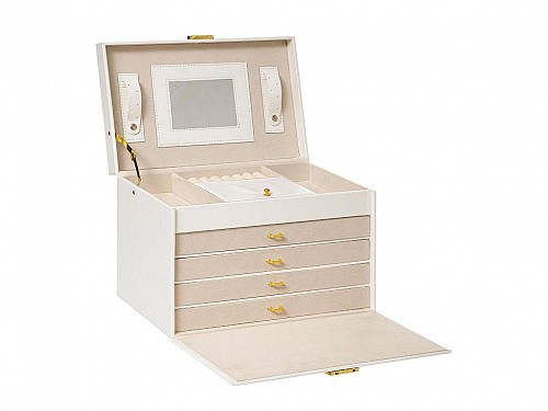 Jewelry box Jewelry box Leather case with 4 drawers in white, 30.3x19.5x20.5 cm