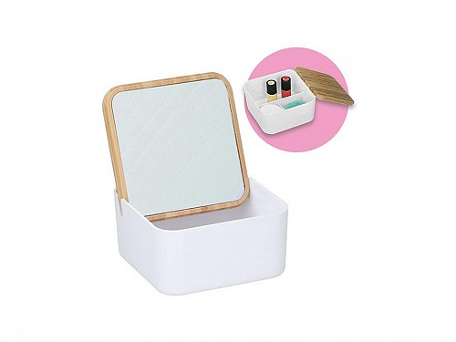 Alpina Jewelry case Jewelry box with mirror and bamboo lid, 13x13x7 cm, Jewelry box