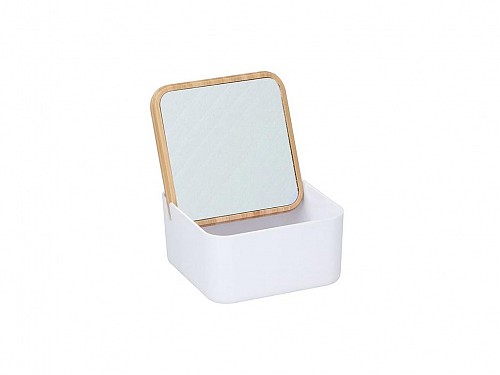 Alpina Jewelry case Jewelry box with mirror and bamboo lid, 13x13x7 cm, Jewelry box