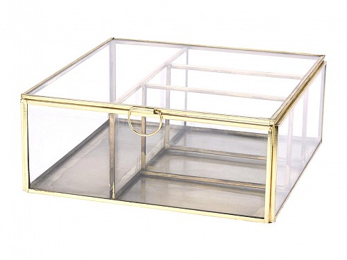 Γυάλινη Κοσμηματοθήκη Μπιζουτιέρα σε ορθογώνιο σχήμα, 20x20x8 cm, Glass Jewelry Box