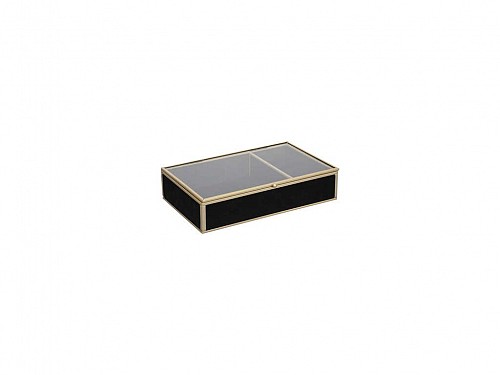 Γυάλινη κοσμηματοθήκη μπιζουτιέρα με 2 θήκες σε μαύρο χρώμα, 23x14.5x5 cm