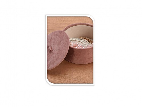 Jewelry box, round, with velvet surface, 13.5x13.5x7 cm